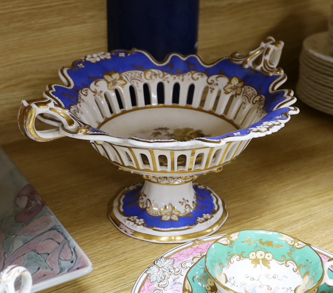 A Worcester blue and white saucer and 18th century porcelain tea wares